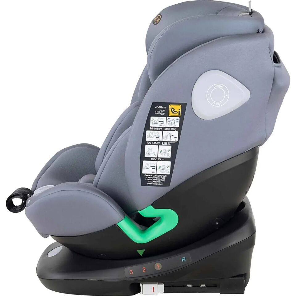 Prego Tronfix 360° Dönebilen Isofixli I-Size Oto Koltuğu 0-36 Kg Gri Q9004